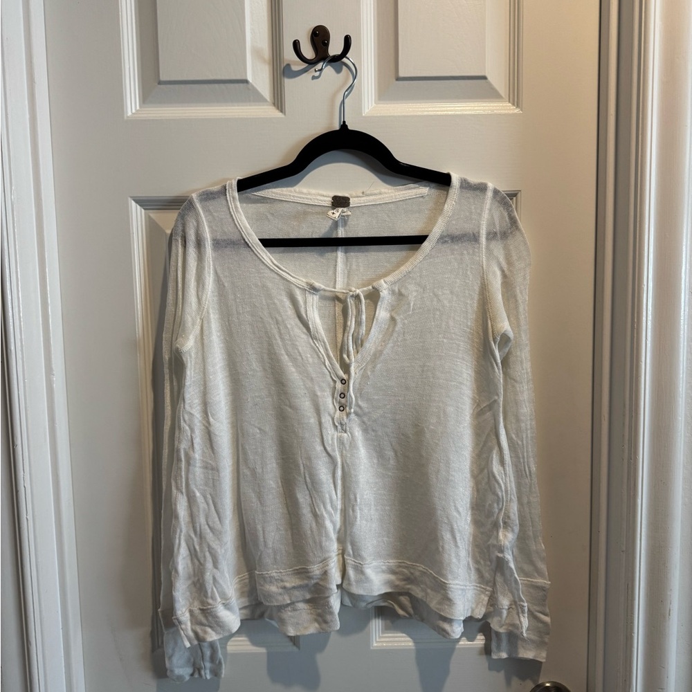 Free People White Tie Front Long Sleeve Blouse